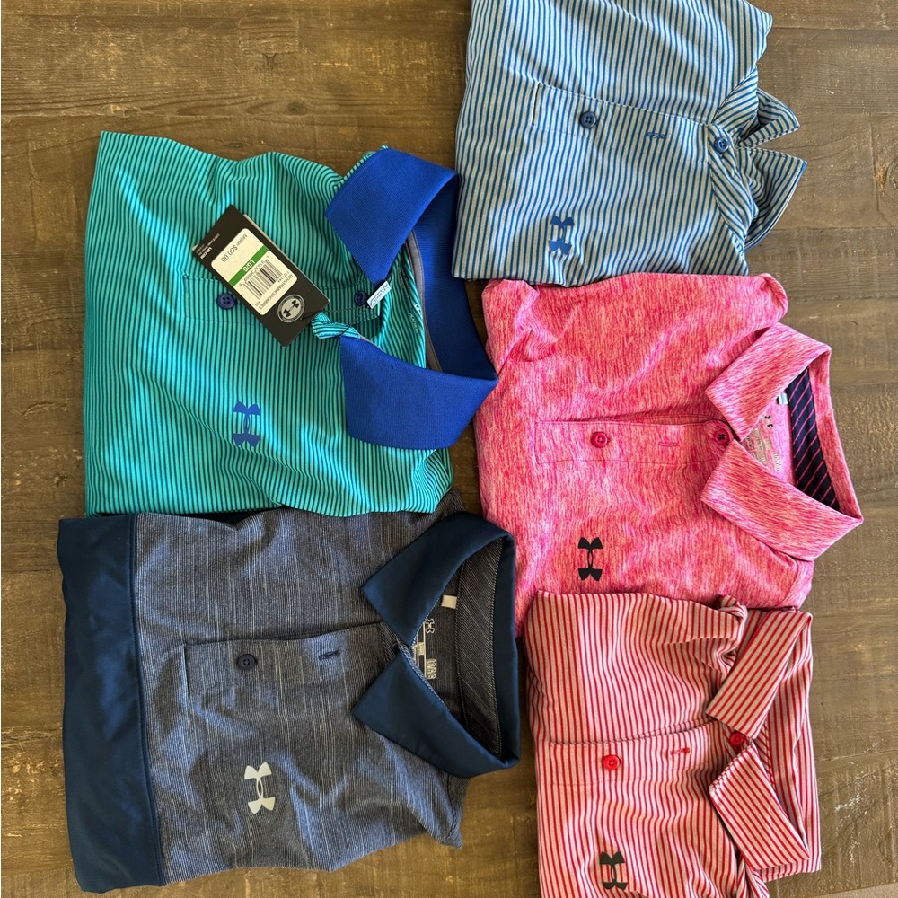 Lot of (5) size Large Under Armour Men's Polo Shirt Collection